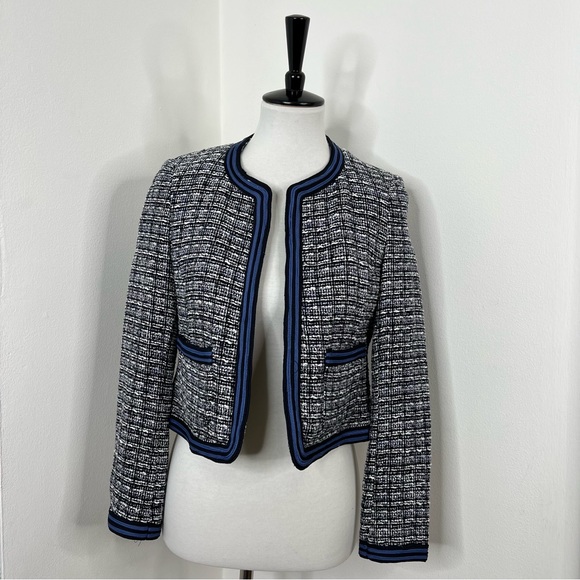 Rafaella | Petite Blue and White Tweed Blazer Jacket Coat - Picture 4 of 9
